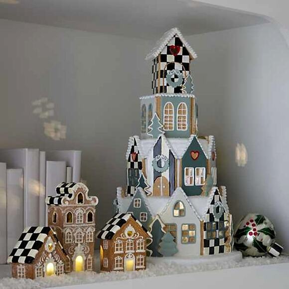 Mackenzie Childs Illuminated Farmhouse Courtly Check Gingerbread Village NEW - Picture 2 of 3